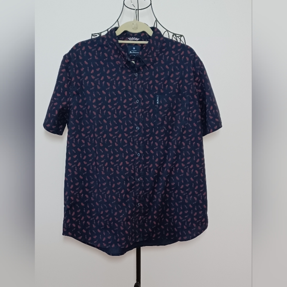 Ben Sherman XL Stretch Shirt- Red Musical Instruments Print